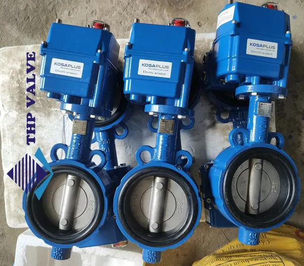 Van bướm gang Wafer điều khiển điện Hàn Quốc